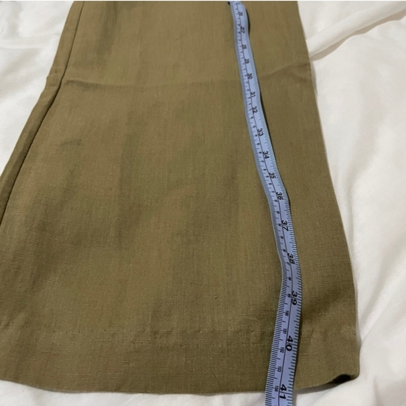 Oak + Fort Linen High-Rise Trouser Pants Olive Neutral Basic - Picture 4 of 9